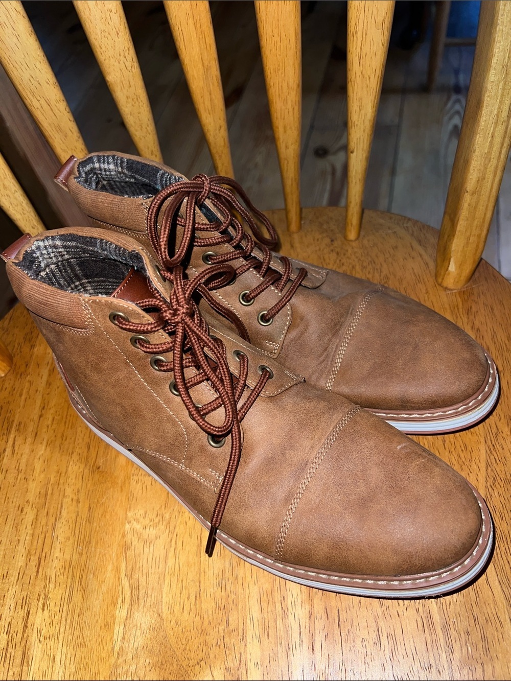 Ferro Aldo Men's Brown Chukka Burt Boots with Plaid Lining 6.5